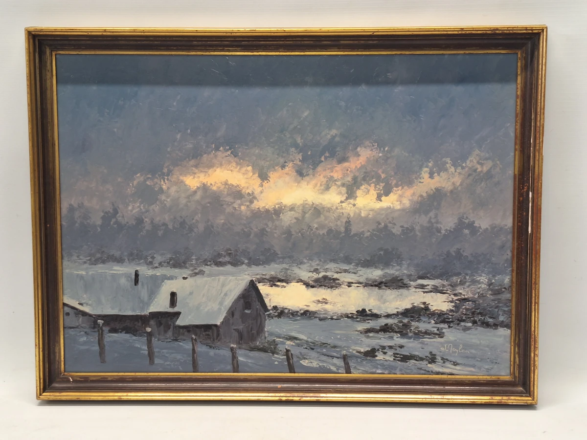 Winters landschap bij avondlicht - Olieverf op doek - Lucien Meylan