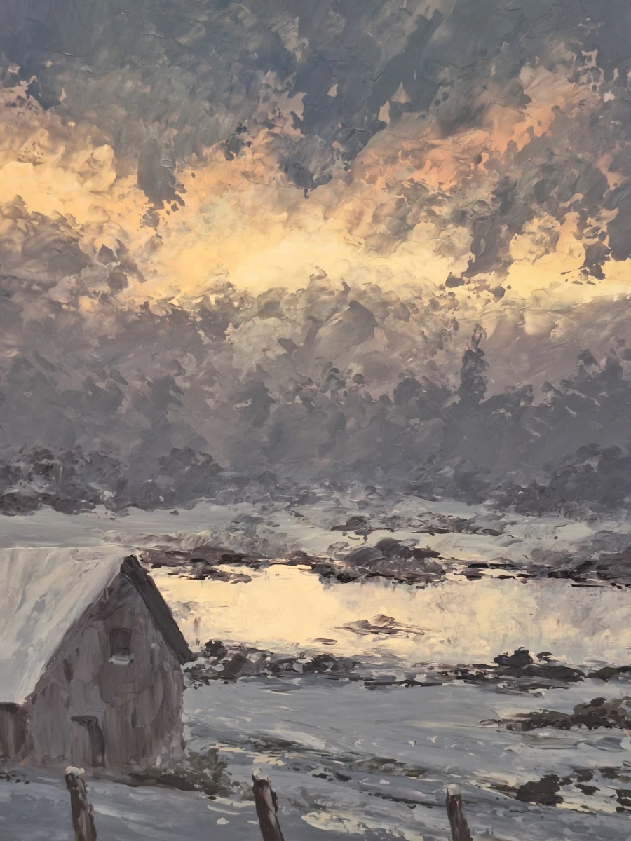 Winters landschap bij avondlicht - Olieverf op doek - Lucien Meylan