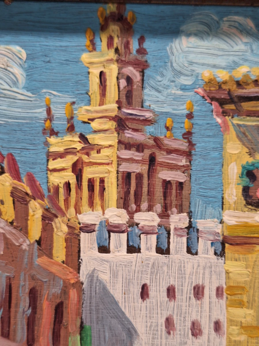 Impressionistisch stadsgezicht van Sevilla met de Giralda - Olieverf op paneel