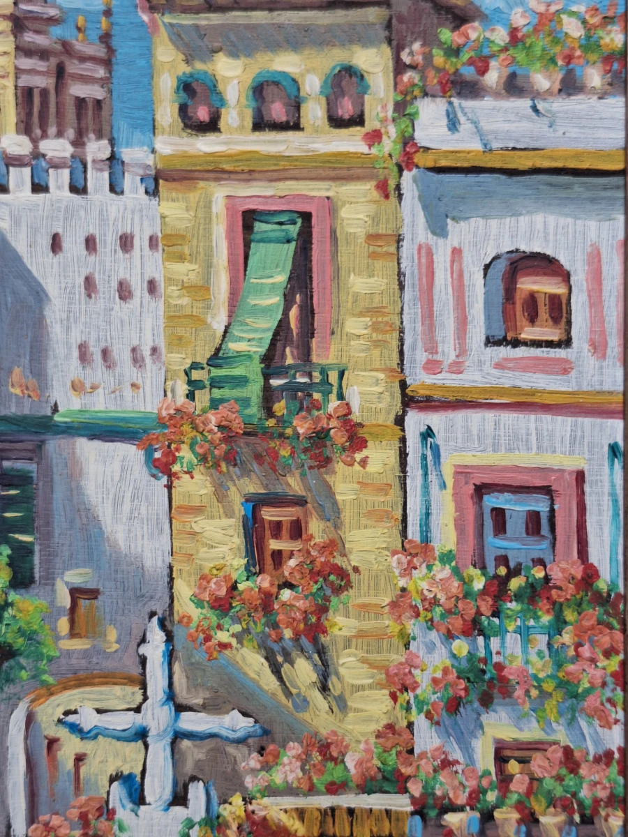 Impressionistisch stadsgezicht van Sevilla met de Giralda - Olieverf op paneel