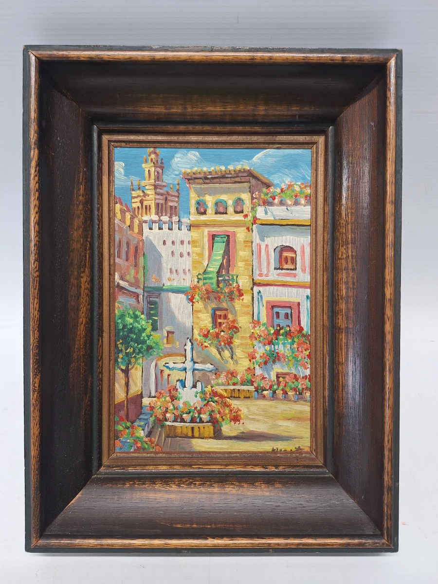 Impressionistisch stadsgezicht van Sevilla met de Giralda - Olieverf op paneel