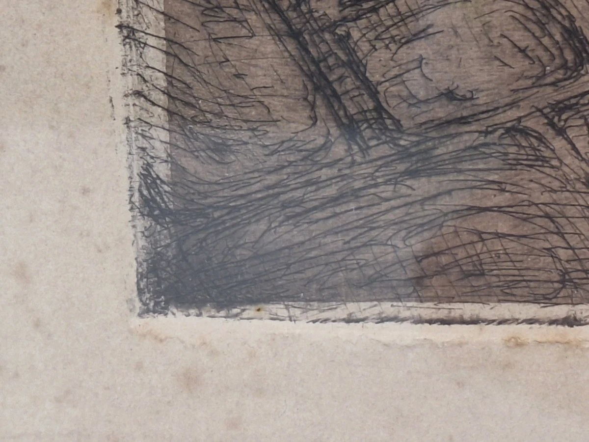Originele ets - Oude vrouw aan het spinnenwiel - Emiel Thysebaert (1873–1963)