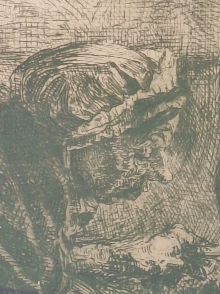 Originele ets - Oude vrouw aan het spinnenwiel - Emiel Thysebaert (1873–1963)