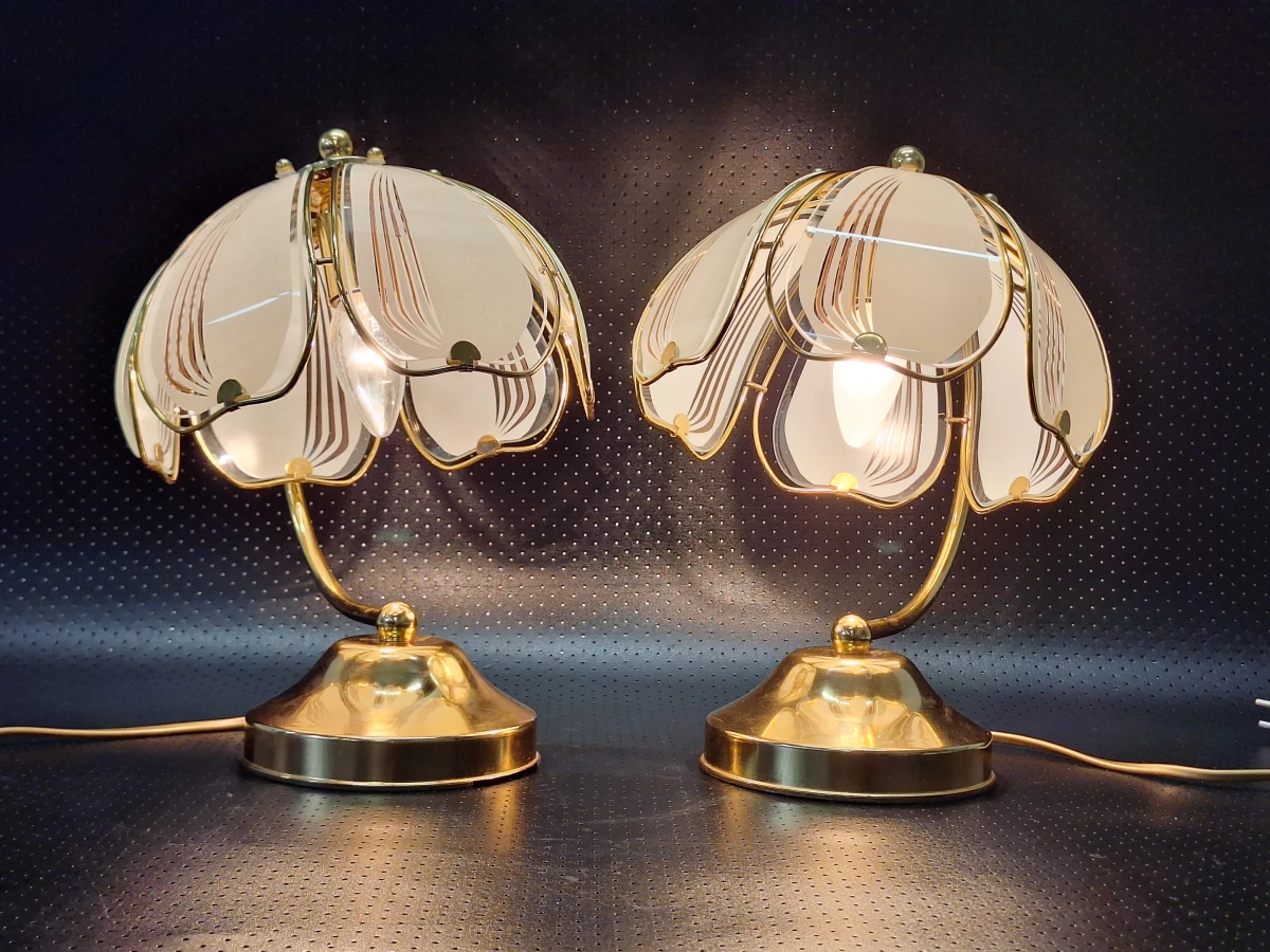 Elegante vintage Hollywood Regency verlichtingsset - Hanglamp & 2 tafellampen