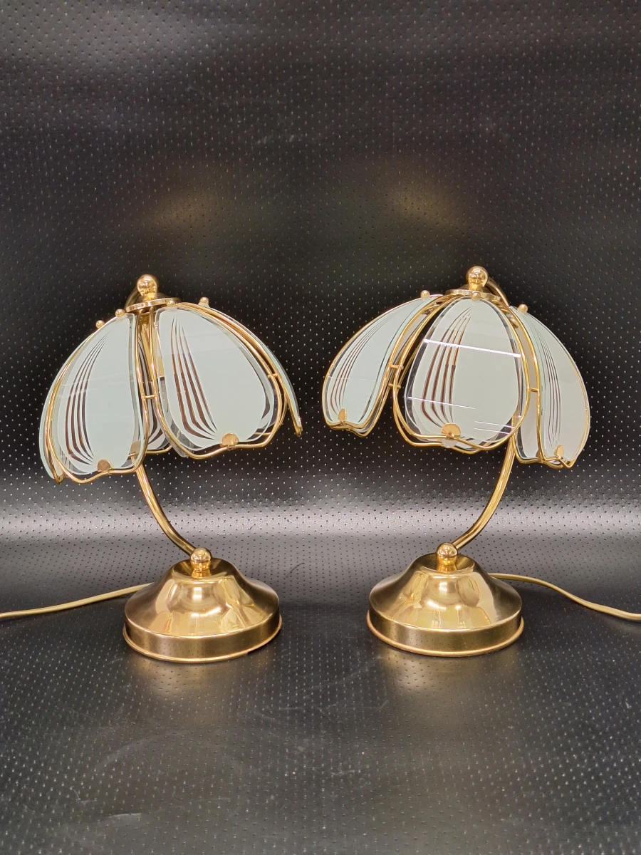 Elegante vintage Hollywood Regency verlichtingsset - Hanglamp & 2 tafellampen