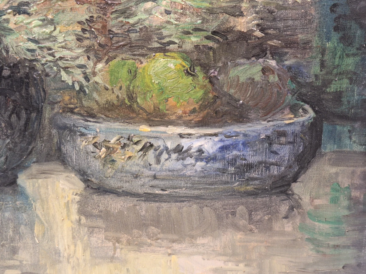 Bloemstilleven met witte chrysanten - Olieverf op doek - Gustave Helinck (1884–1954)