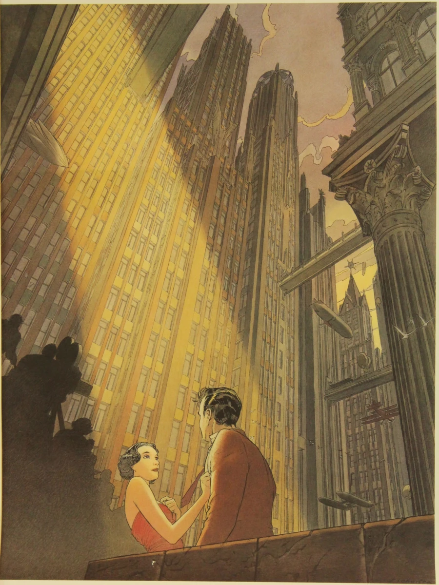 2 prints van striptekeningen in groot formaat met geprinte handtekening Francois Schuiten  (°1956)