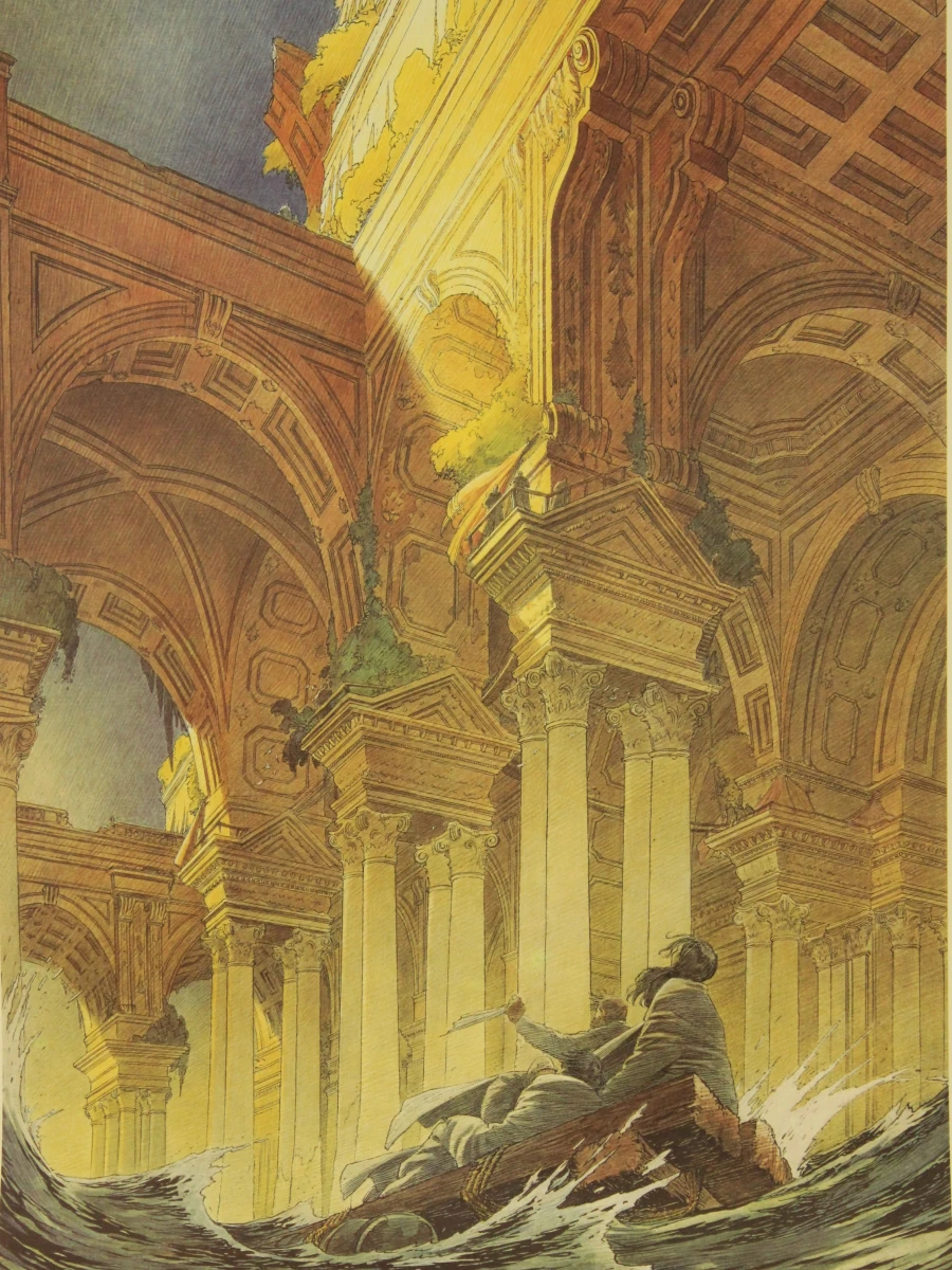 2 prints van striptekeningen in groot formaat met geprinte handtekening Francois Schuiten  (°1956)
