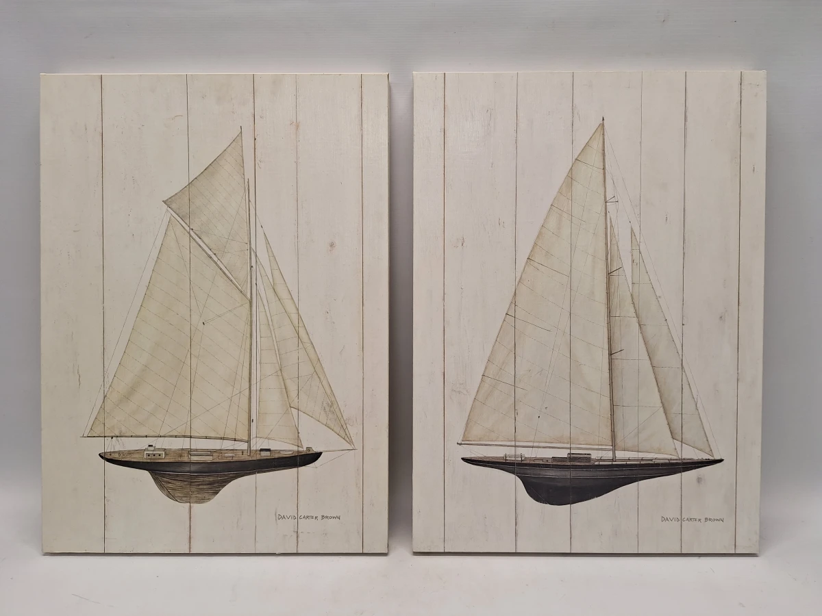 "Sailboat I & Sailboat II" - Maritiem kunstprints op houten paneel (reproductie) - David Carter Brown