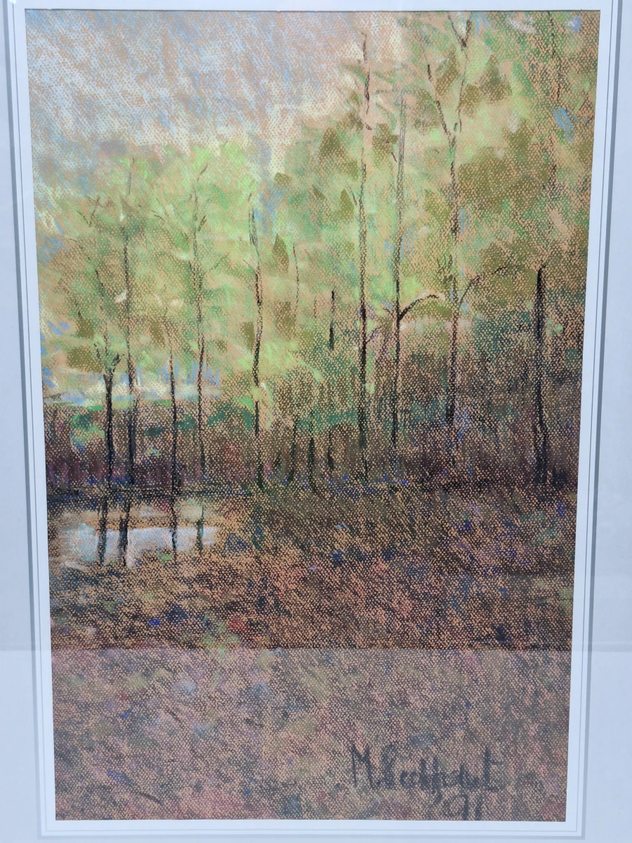 Sfeervol impressionistisch boslandschap in pastel - gesigneerd en gedateerd 1991