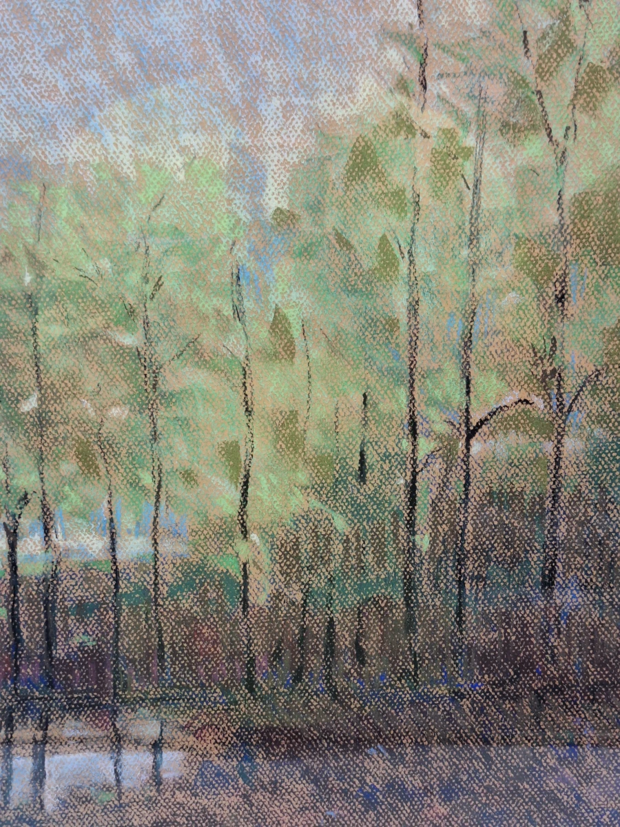 Sfeervol impressionistisch boslandschap in pastel - gesigneerd en gedateerd 1991