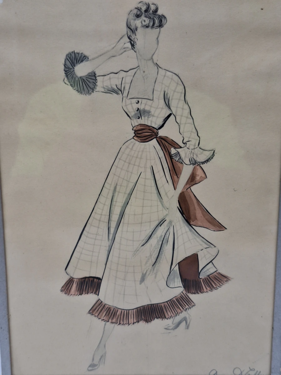 Set van 4 originele modetekeningen door Denise De Tollenaere (1948) - vintage couture-illustraties
