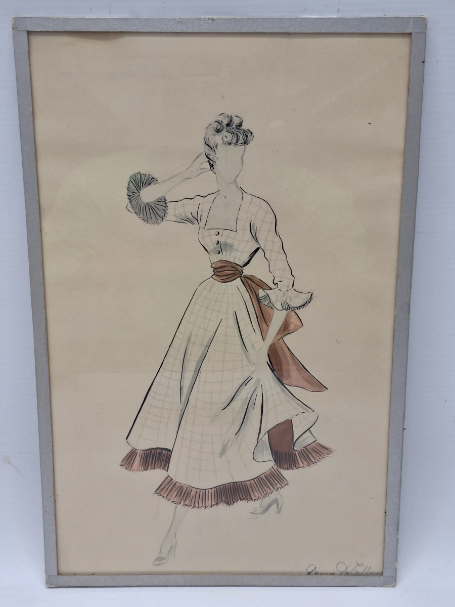 Set van 4 originele modetekeningen door Denise De Tollenaere (1948) - vintage couture-illustraties