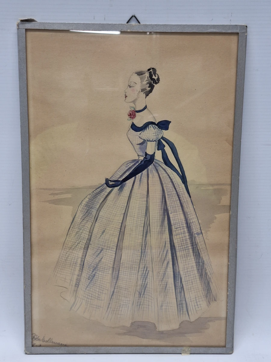 Set van 4 originele modetekeningen door Denise De Tollenaere (1948) - vintage couture-illustraties