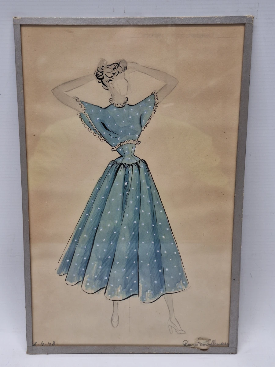 Set van 4 originele modetekeningen door Denise De Tollenaere (1948) - vintage couture-illustraties