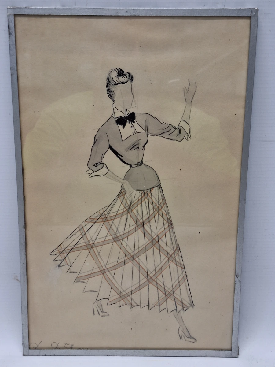 Set van 4 originele modetekeningen door Denise De Tollenaere (1948) - vintage couture-illustraties