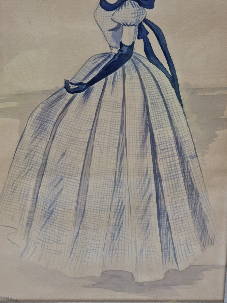 Set van 4 originele modetekeningen door Denise De Tollenaere (1948) - vintage couture-illustraties