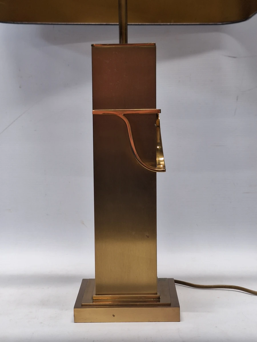 Grote vintage Deknudt tafellamp - Belgische designklassieker in geborsteld messing met dubbele verlichting