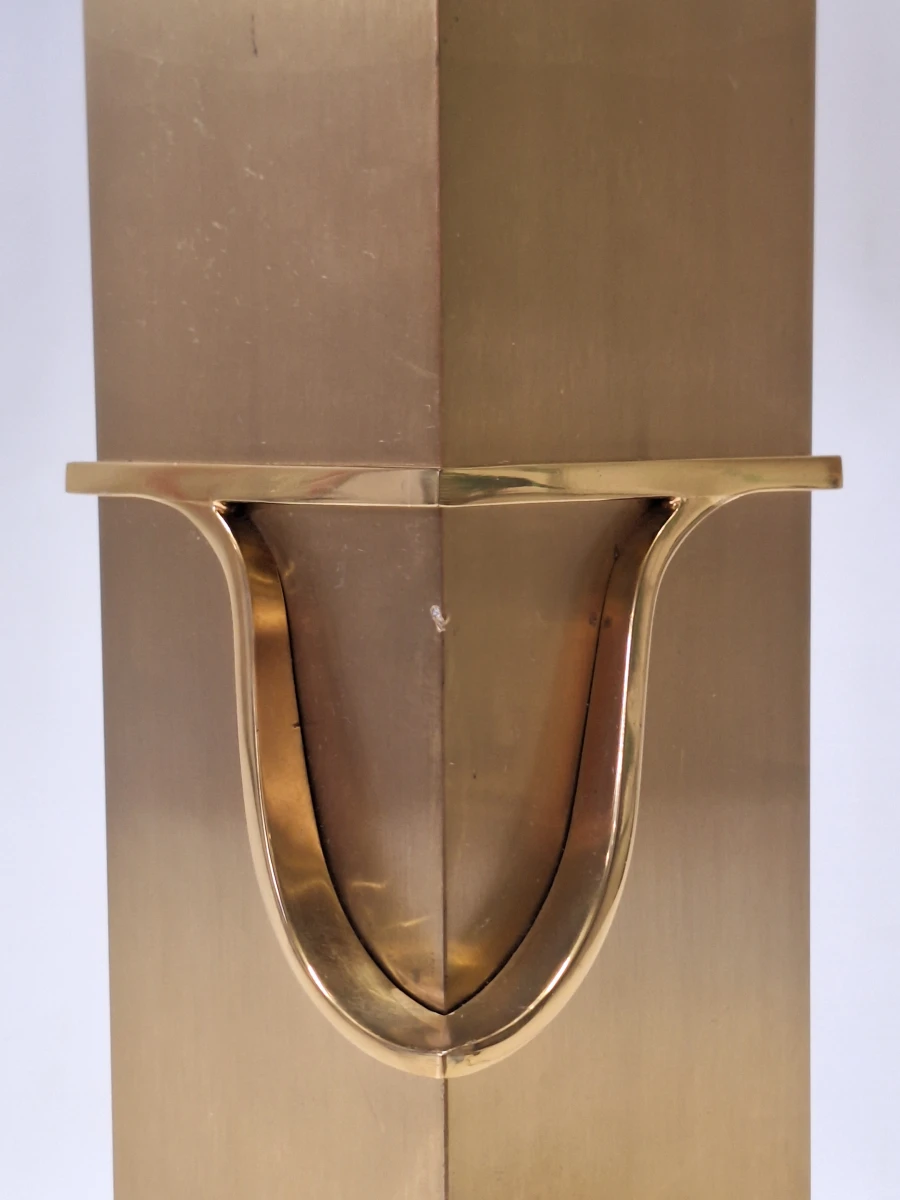Grote vintage Deknudt tafellamp - Belgische designklassieker in geborsteld messing met dubbele verlichting