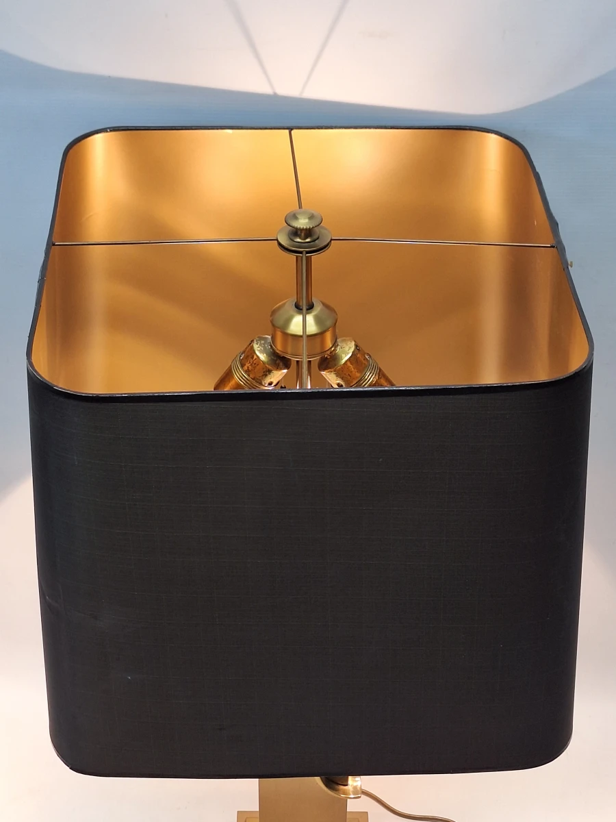 Grote vintage Deknudt tafellamp - Belgische designklassieker in geborsteld messing met dubbele verlichting