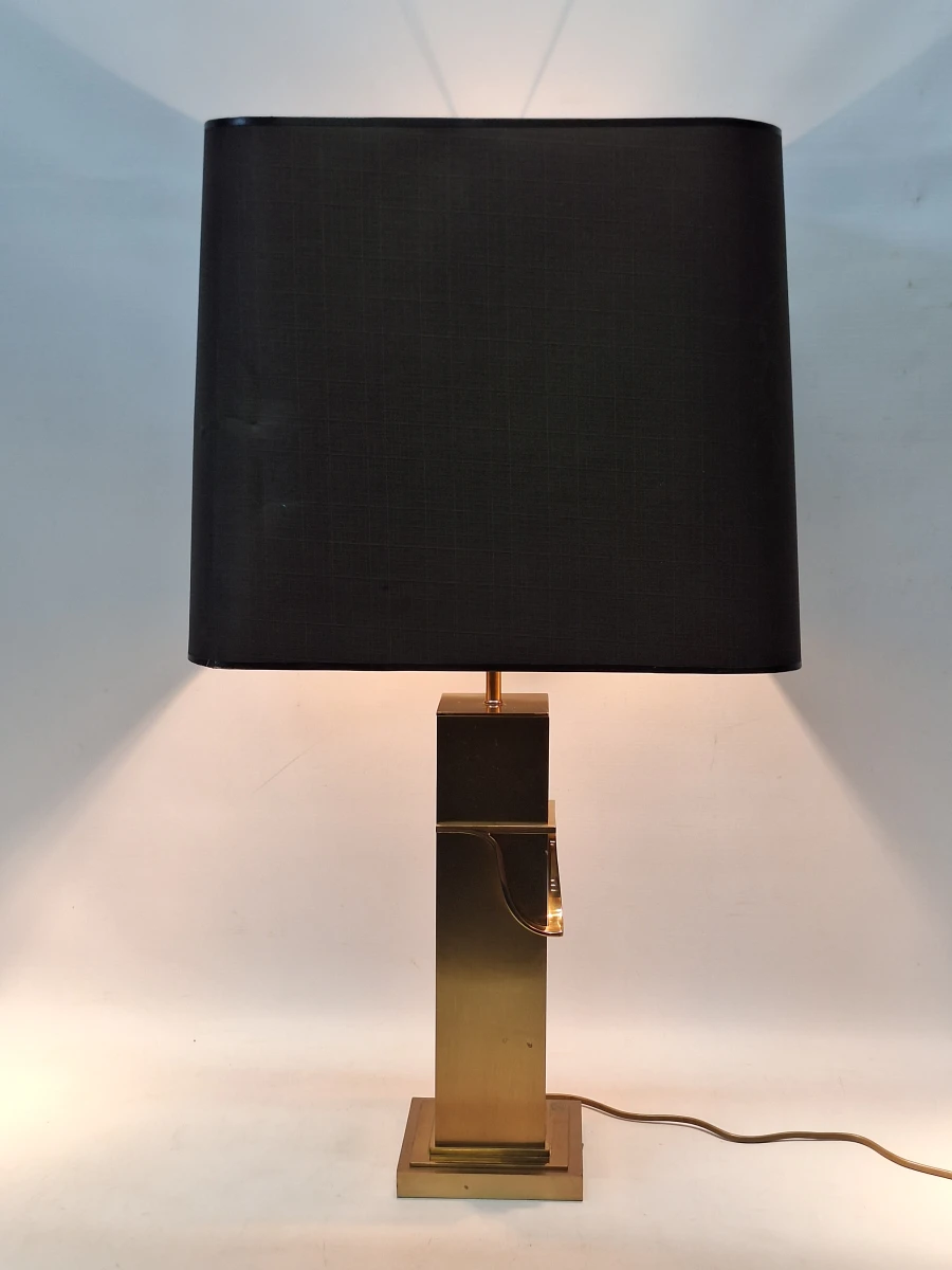 Grote vintage Deknudt tafellamp - Belgische designklassieker in geborsteld messing met dubbele verlichting
