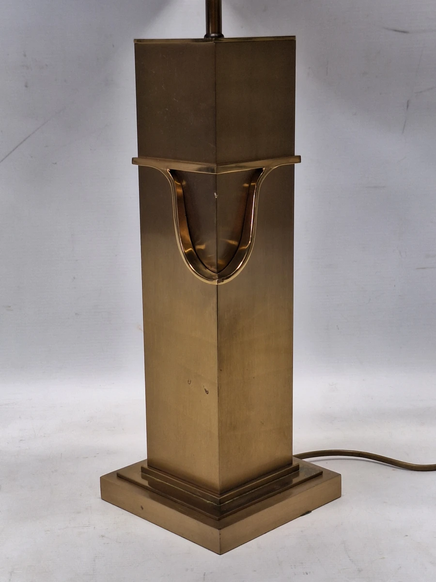Grote vintage Deknudt tafellamp - Belgische designklassieker in geborsteld messing met dubbele verlichting