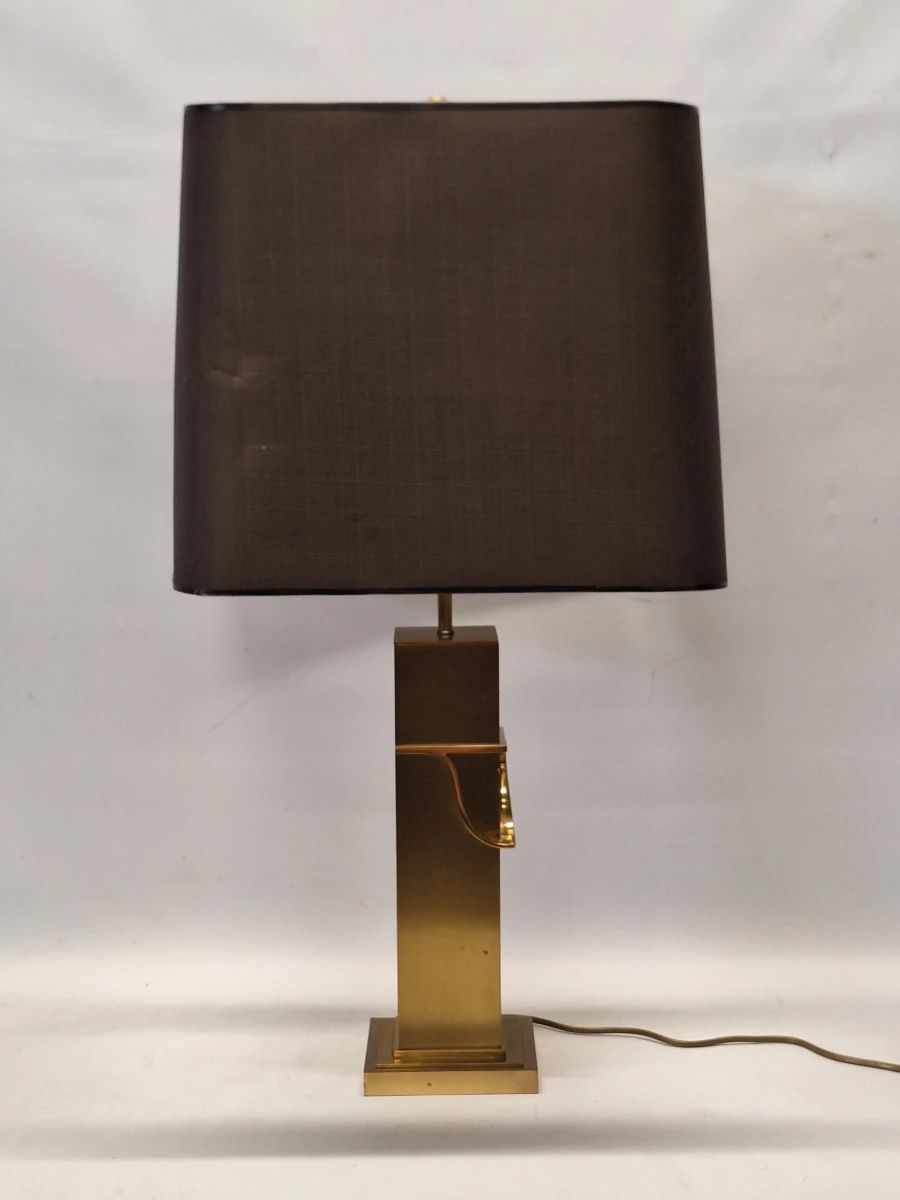 Grote vintage Deknudt tafellamp - Belgische designklassieker in geborsteld messing met dubbele verlichting