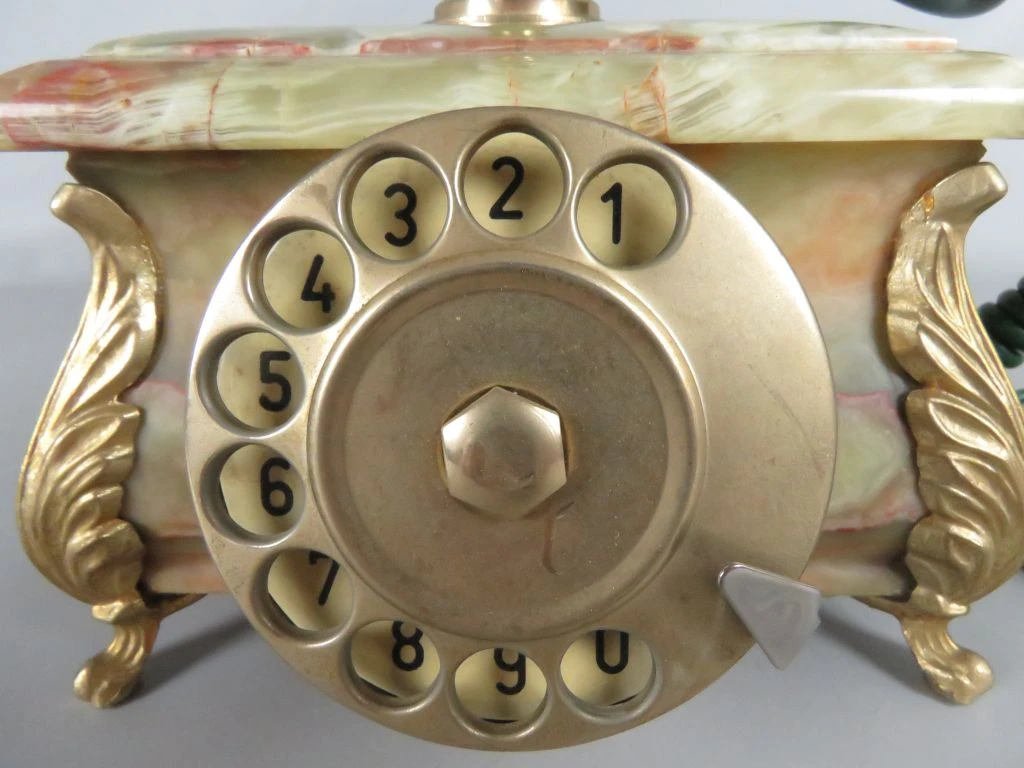 Vintage 18K vergulde marmeren draaischijftelefoon