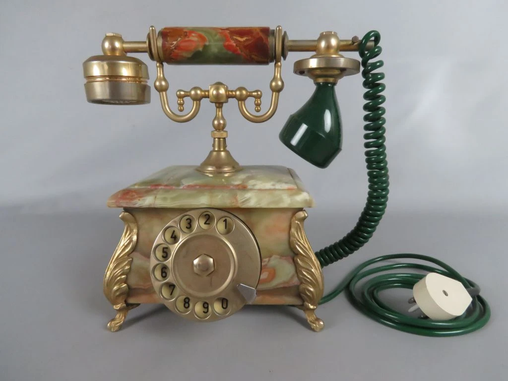 Vintage 18K vergulde marmeren draaischijftelefoon