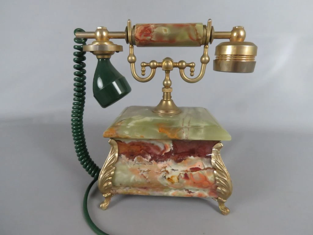 Vintage 18K vergulde marmeren draaischijftelefoon