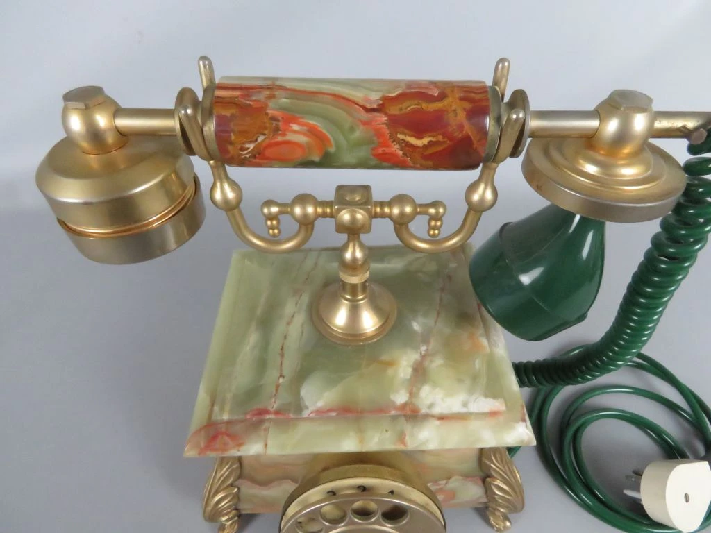 Vintage 18K vergulde marmeren draaischijftelefoon