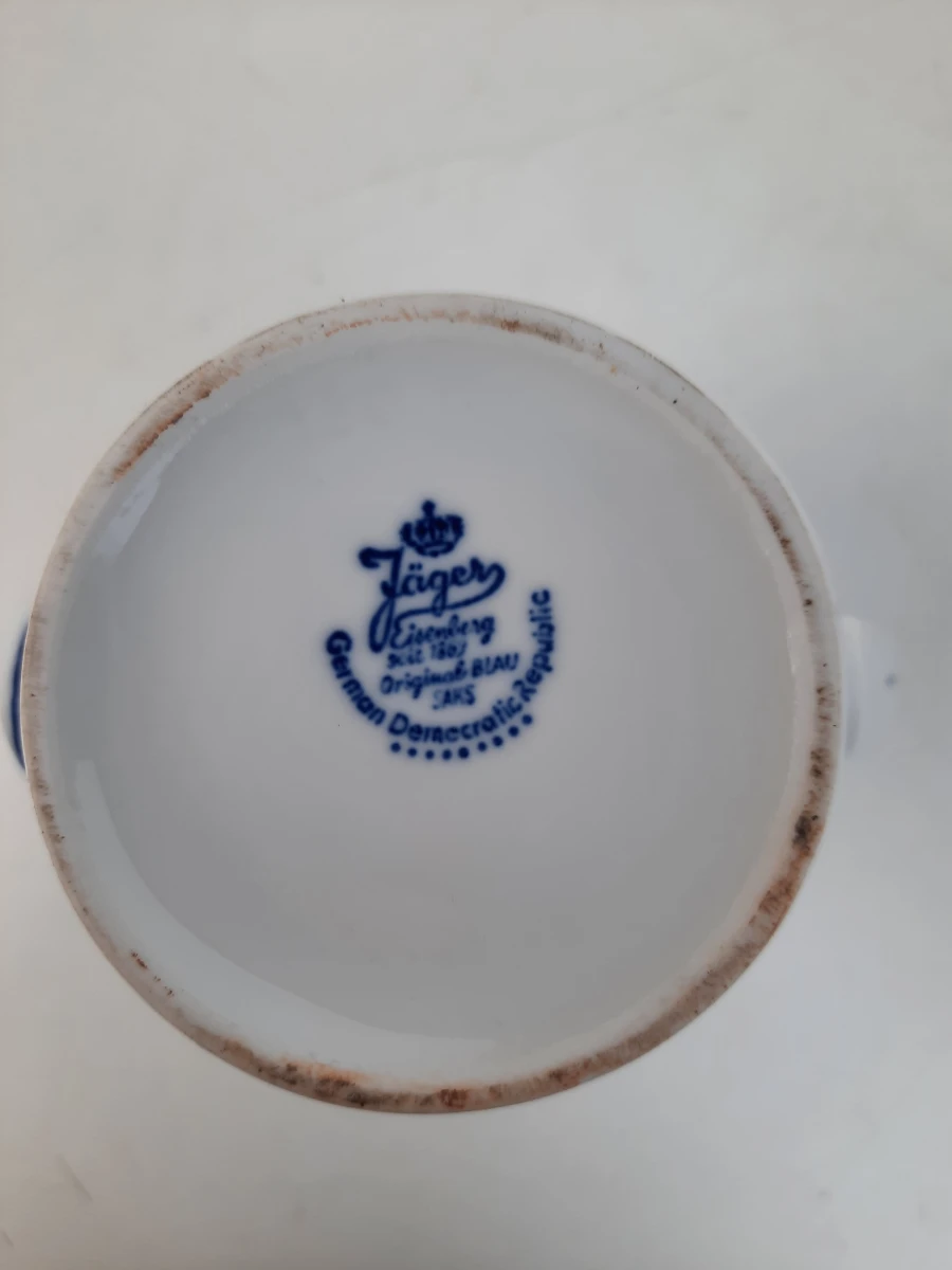 Vintage Jäger Eisenberg Koffiepot – Original Blau Saks (DDR Porselein) - foto 5