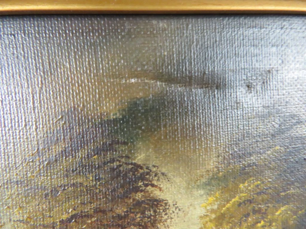 Olieverfschilderij landschap met goudkleurige lijst