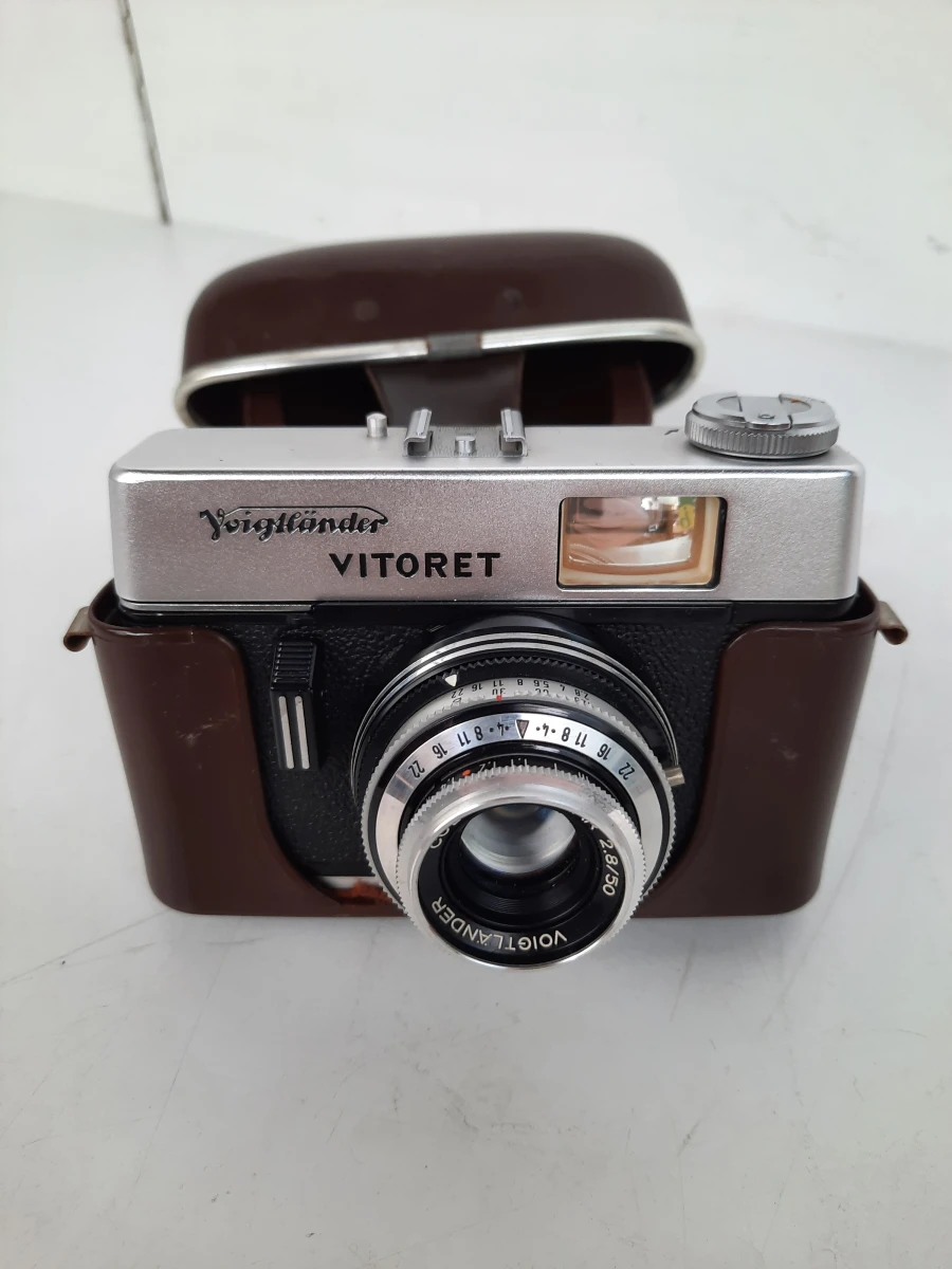 Vintage Voigtländer Vitoret 35mm Filmcamera met Color-Lanthar 2.8/50 Lens & Lederen Paraattas - foto 3