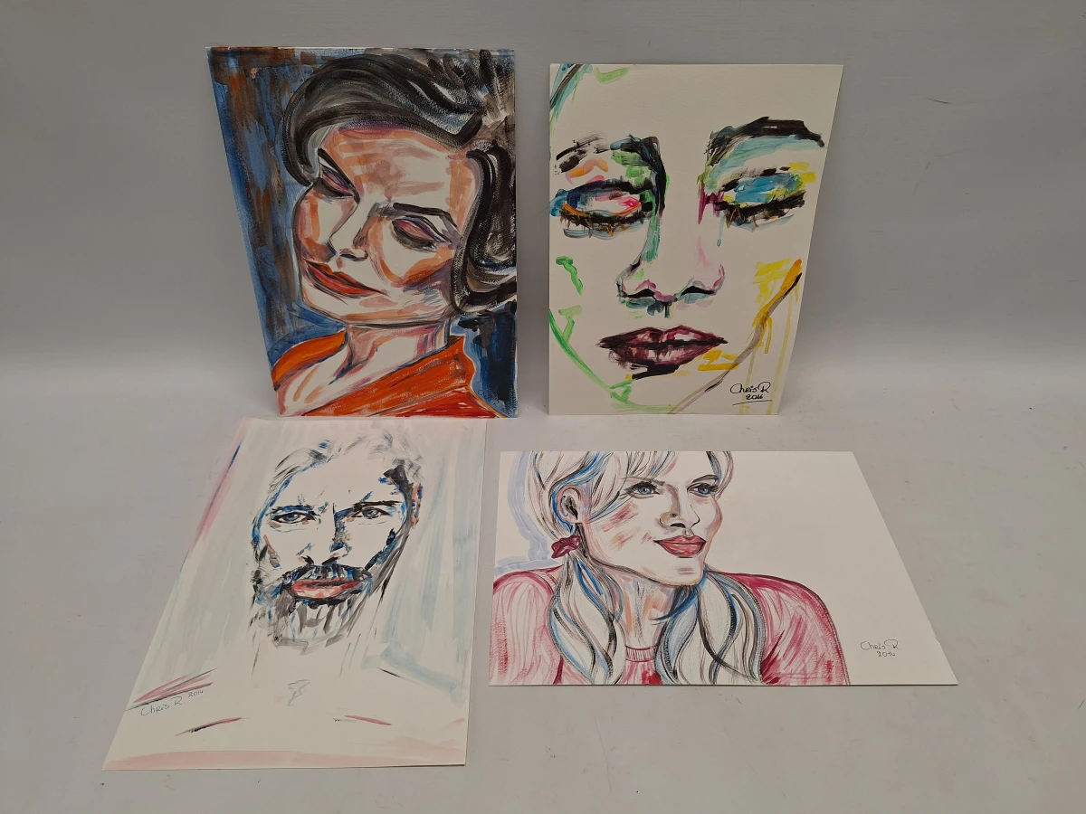 Set van 4 originele portretten - Christel Roelandt (2014 & 2016) - waaronder het originele "Daydreamer"