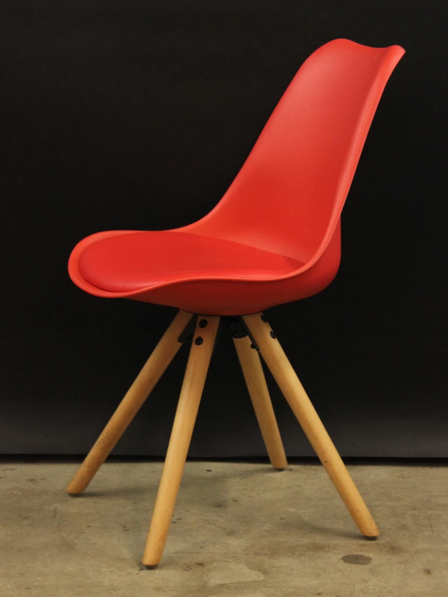 Meroni - Set van 4 rode designstoelen met houten poten - Italy