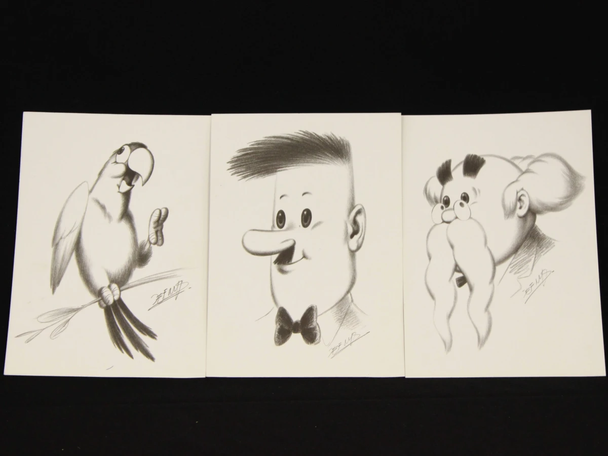 Jommeke-collectie – Set van 3 prints met centrale Jommeke-figuren en geprinte handtekening van Jeff Nys