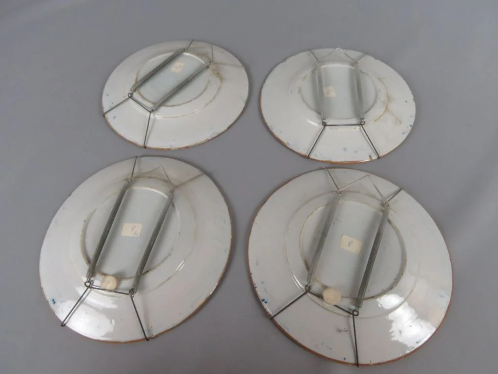 Set van 4 decoratieve wandborden met blauw bloemmotief