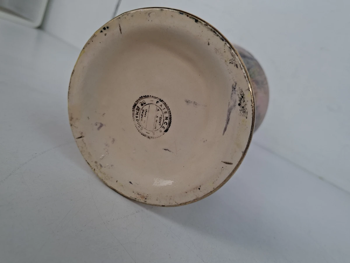 Zeldzame Vintage Handgeschilderde Lusterware Snavelkan met Dorpsgezicht – Faïencerie de Jemappes (België), ca. 1940-1950 - foto 3