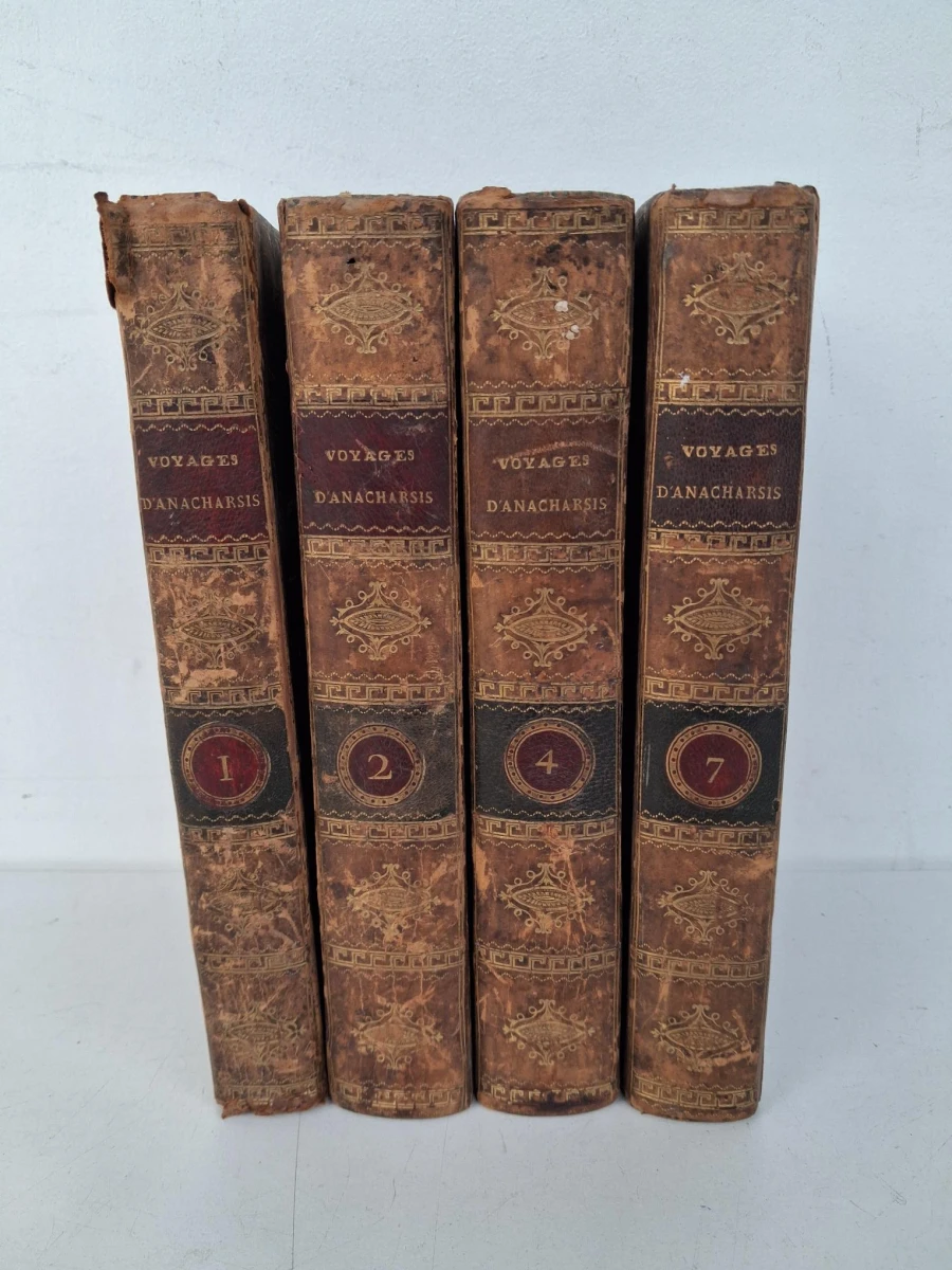 Antieke boeken : Voyages d'Anacharsis (door Jean-Jacques Barthélemy), nummers 1,2,4,7