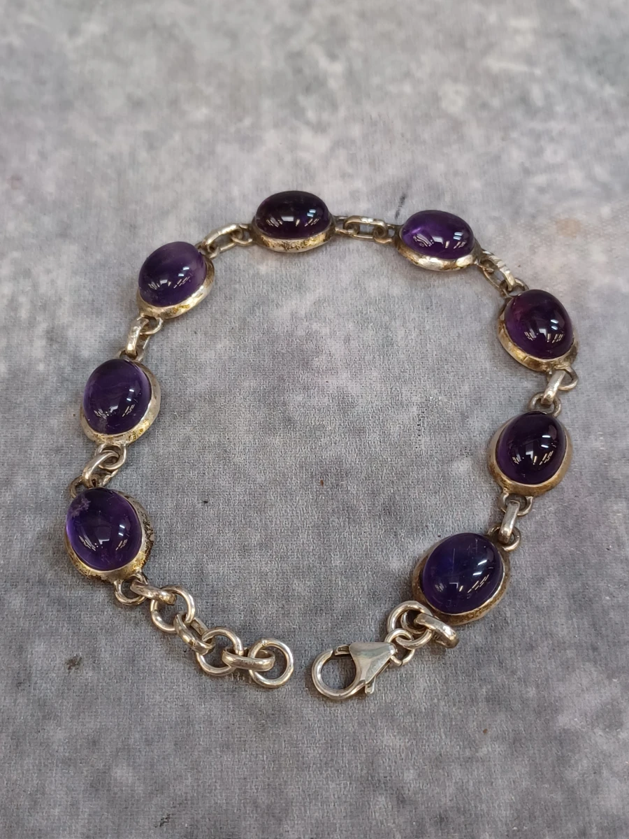 3-Delige zilveren sieradenset met Amethist (925 Zilver) - Collier, armband en vintage stijl ring