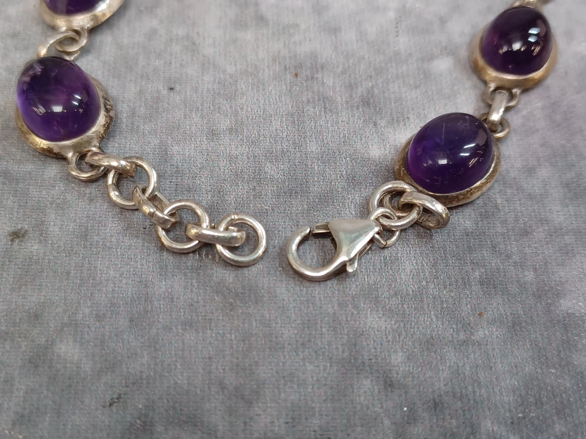 3-Delige zilveren sieradenset met Amethist (925 Zilver) - Collier, armband en vintage stijl ring