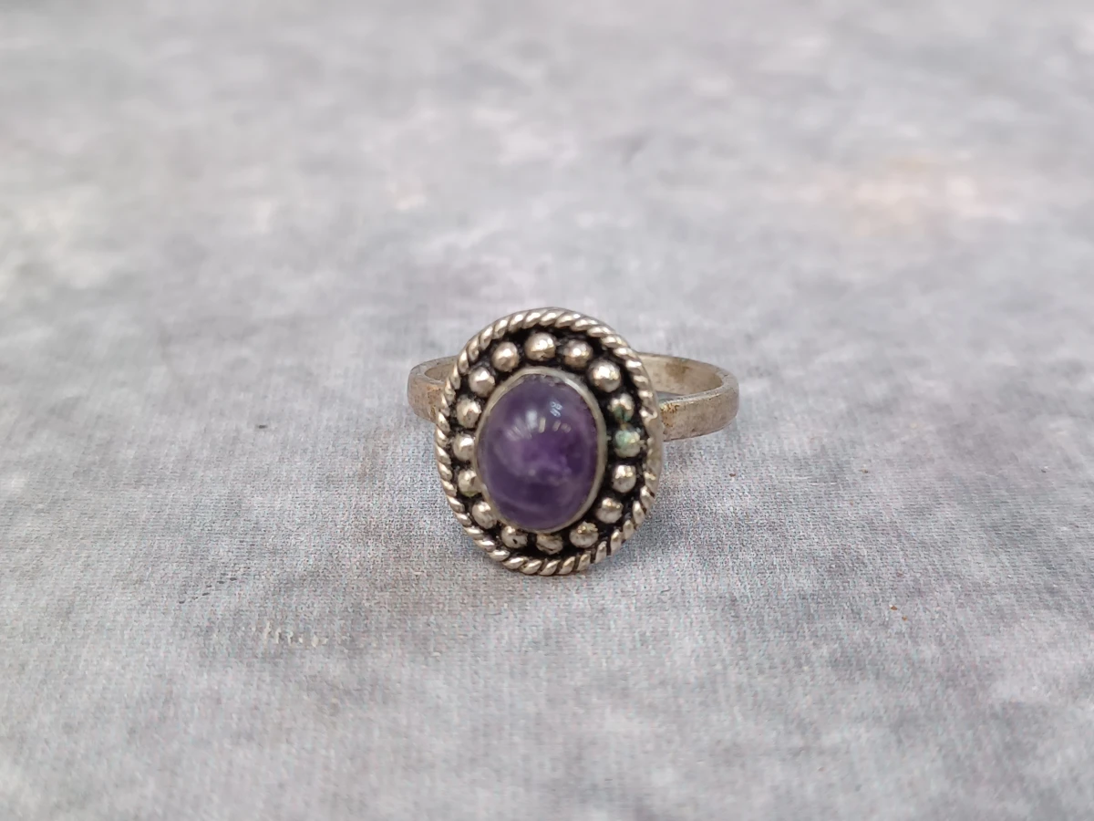3-Delige zilveren sieradenset met Amethist (925 Zilver) - Collier, armband en vintage stijl ring
