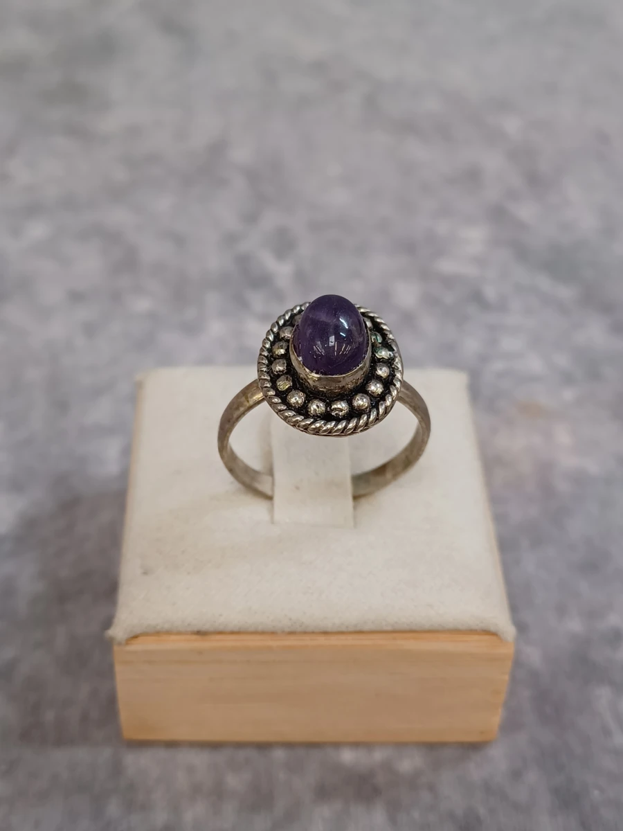 3-Delige zilveren sieradenset met Amethist (925 Zilver) - Collier, armband en vintage stijl ring