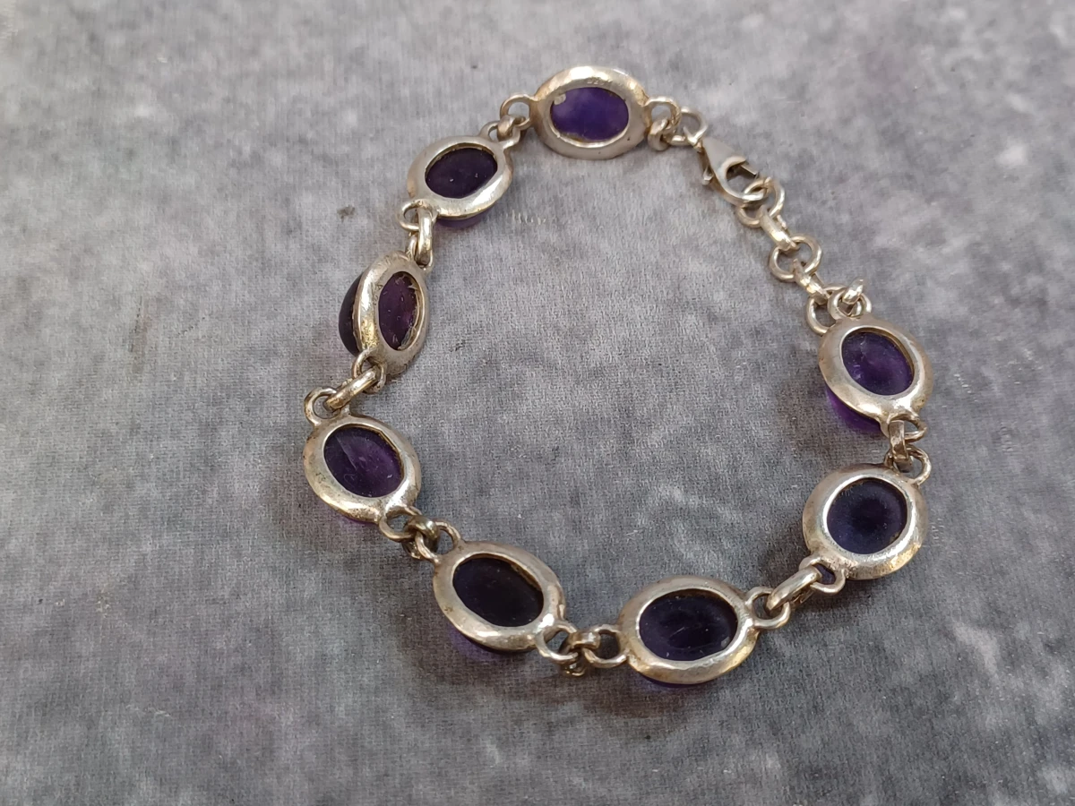 3-Delige zilveren sieradenset met Amethist (925 Zilver) - Collier, armband en vintage stijl ring