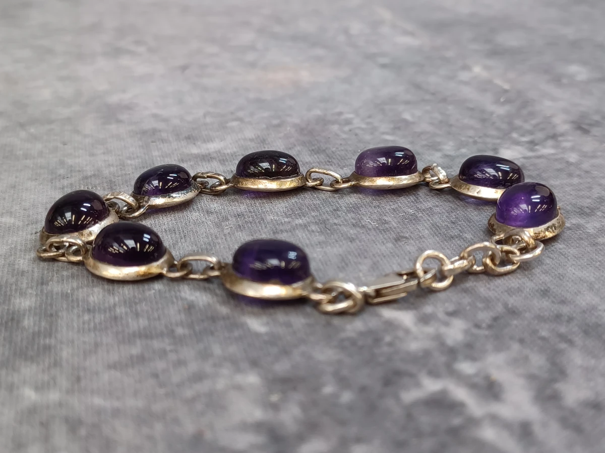 3-Delige zilveren sieradenset met Amethist (925 Zilver) - Collier, armband en vintage stijl ring