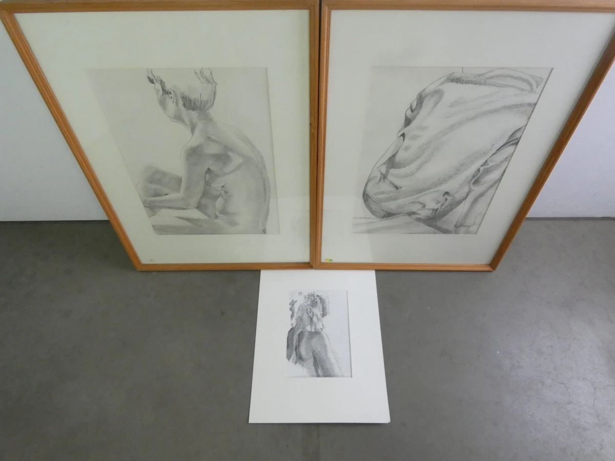 3 potloodtekeningen, gesigneerd
