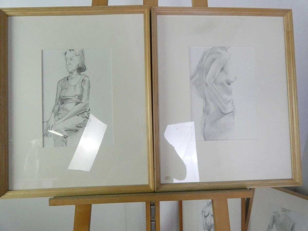 Set van 4 ingelijste naaktstudies in potlood