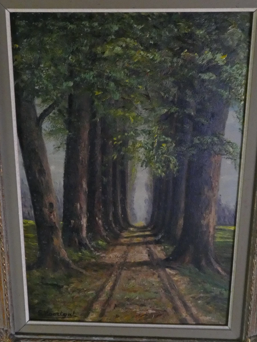 Olieverfschilderij op paneel met bomenlaan