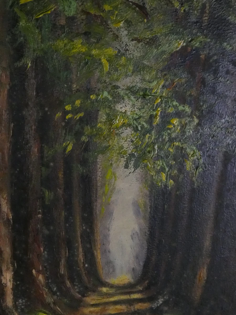 Olieverfschilderij op paneel met bomenlaan